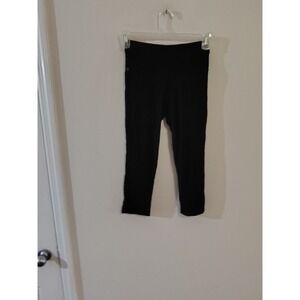 Black Pull On Cropped Jeggings Stretch High Waist Capri Pants One Size J-04CA